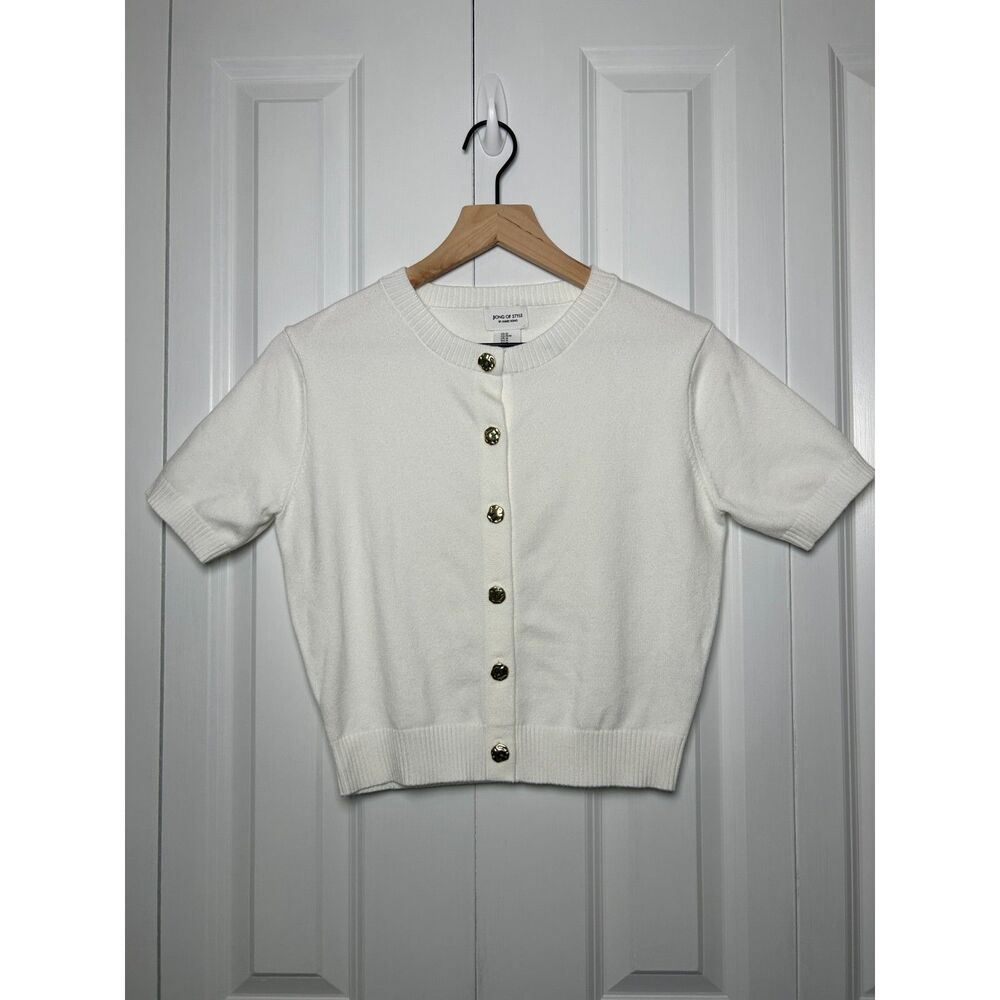 Song of Style by Aimee Song White Short Sleeve Knit Button Front Cardigan Size M